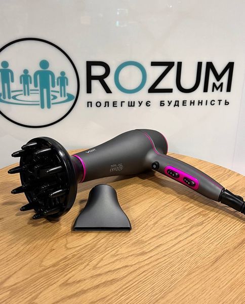 Фен для волосся, професійний потужний фен з насадками VGR з концентратором та дифузором 2200 вт. для сушіння та укладання волосся
