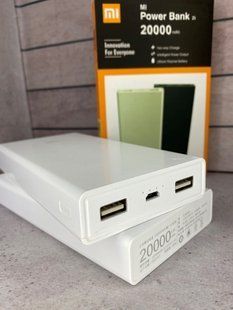 Повербанк Mi Powerbank 20000 мАг, Зовнішній акумулятор на 2 входи Павербанк, УМА, УМБ.