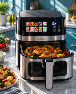 Багатофункціональна мультипіч AIR FRYER GRILL на 12 літрів Аерогриль, фритюрниця без олії, аерофрітюрниця 4600 Вт