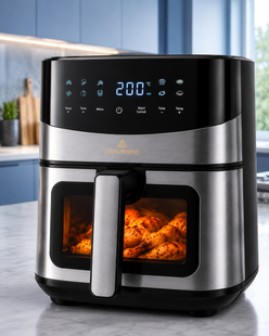 Багатофункціональна мультипіч CROWNBERG AIR FRYER GRILL XL на 6,5 літрів Аерогриль, фритюрниця без олії, аерофрітюрниця 2000 Вт