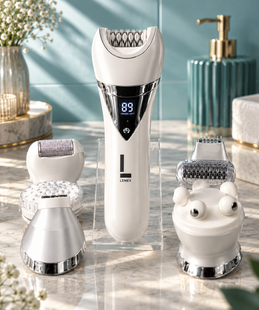 Епілятор жіночий з 7 насадками LEMEX PROFESSIONAL LADY CARE 7 IN 1 Пемза, Масажер, Бритва, депілятор бездротовий, волога епіляція з підсвічуванням, 5 Вт, Білий